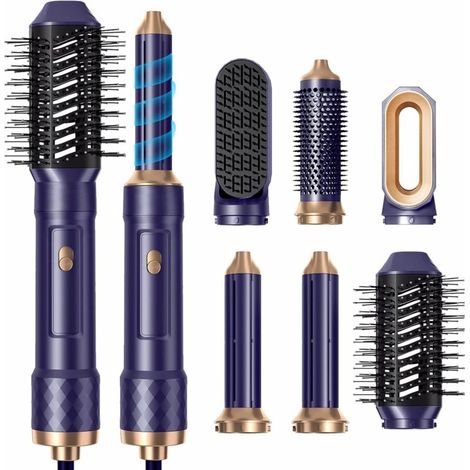 6 en 1 Air Brush Styler Brosse Soufflante Chauffante Brushing Sèche-Cheveux Ionique Boucleur a Cheveux à Air Styler Brosse à Lissante Hair Styler Airstyler Ensemble de Coiffure Femmes, Bleu-violet (1/4)