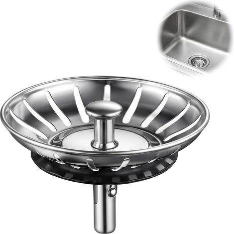Filtre Evier Cuisine 80mm, Bouchon Evier Inox, Panier de Rechange pour Bonde Evier, Crépine de Vidage Universelle avec Joint en Caoutchouc, Accessoire de Cuisine Anti-Obstruction, Argent, 1 PCS (1/5)