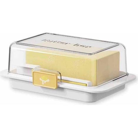 Récipient Coupe Beurre, Beurrier avec Couvercle Transparent, Coupe Beurre, Boîte de Stockage de Beurre Livré avec Cutter, Amovible, Convient pour Stocker le Beurre, Plastique Réutilisable, Blanc