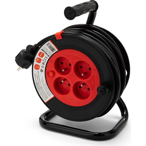 Enrouleur Rallonge Électrique 15M, Rallonge Prolongateur Multiprise avec 4 Prises IP44 (2P+T) + 1 Fiche FR 16A - Câble H05 VV-F 3G1,5 mm² - Bricolage, Chantier, Jardin (1/5)