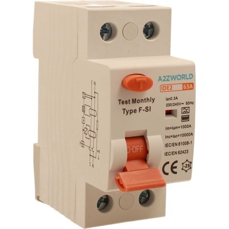 RCCB Interruttore Differenziale Puro Tipo F - SI 1P+N 2M 10000A 300mA Super Immunizzato AC 230V IP20 IEC61008-1, Corrente Disponibili 25A 40A 63A  (63A)