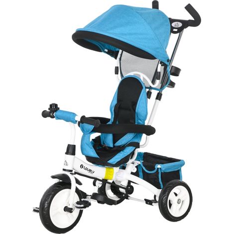 Tricycle 6-en-1 avec barre de poussée, amovible, avec porte, bleu, pour maison et usage quotidien