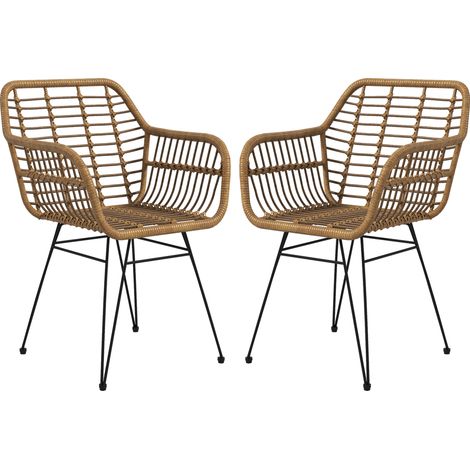 2 chaises de cuisine bohème rotin PE naturel et noir 56 x 60 x 79 cm (1/5)