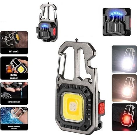 Linterna llavero – Luz de trabajo recargable para llavero – Multiherramienta 7 en 1 – 500 lúmenes – Multiherramienta con destornillador, llave inglesa y abridor de botellas (1/5)