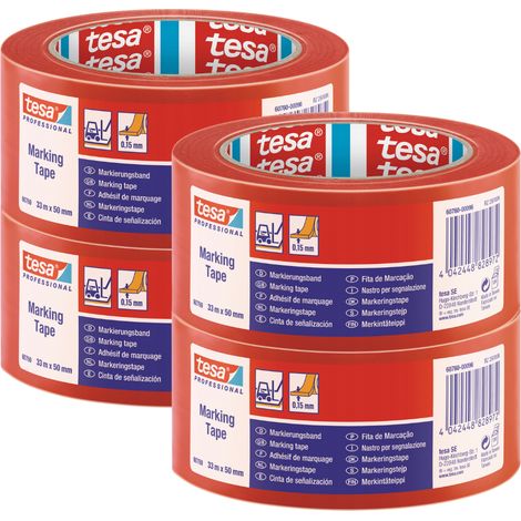 TESA PVC-Warnmarkierungsband 33 m x 50 mm, rot x4 (1/4)