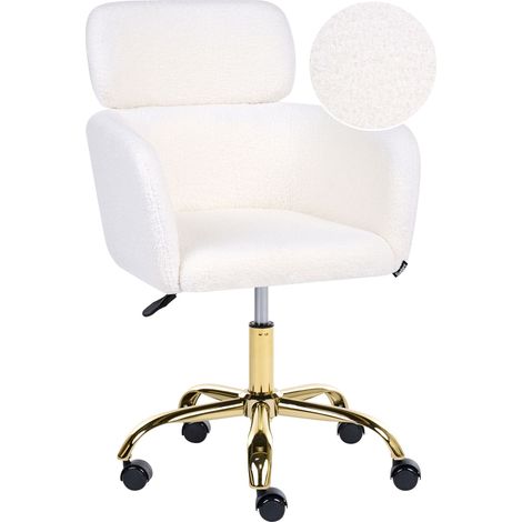 Fauteuil de Bureau Moderne Pivotant à Hauteur Réglable Bouclé Blanc Alena (1/5)