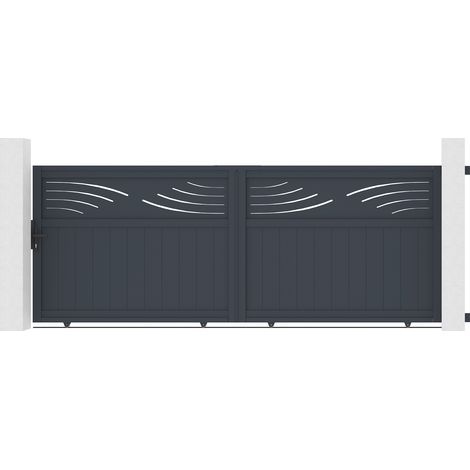 Casanoov – Portail aluminium coulissant 370x140cm – Gris anthracite RAL 7016 – Remplissage vertical – Kit à assembler soi-même (1/4)