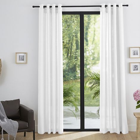 Paire de rideaux tamisants à œillets Effet Lin "Moonlight" Neige - Blanc optique - 2 Panneaux 140 x 260 cm