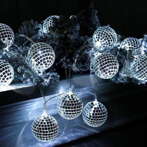 Guirlande lumineuse à 20 boules disco à LED - 300 cm - Pour fête disco - Mini boules disco - Décoration d'arbre - Guirlande lumineuse orientale marocaine (1/5)