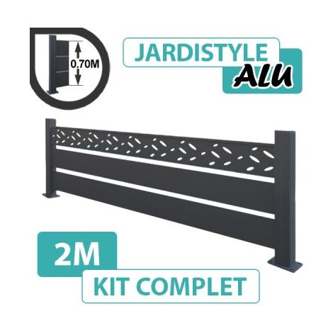 Kit Clôture Aluminium Gris Anthracite 2M - Claire voie Design - Sur Platines - 0,70 mètre