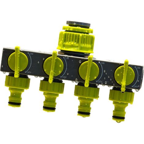 4-Wege-Bewässerungsverteiler – mit Absperrventil, einstellbarem Wasserdurchfluss und Adapter für die Gartenbewässerung – Grün (1/4)