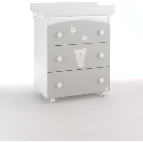 Bagnetto-fasciatoio Contact Art Azzurra Design Grigio fasciatoio per neonati bambini legno cassetti ruote cambio pannolino bagnetto