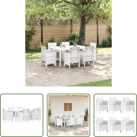 Terrassentisch - Garten Essgruppe 7 pcs Weiß Polt Rattan (1/5)