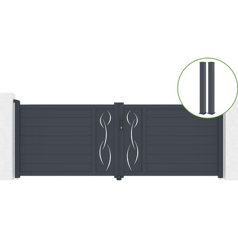 Puerta abatible 3,5m LIFE H.120cm aluminio + 2 postes EIFEL 15x15cm H.166cm GRIS (1/5)