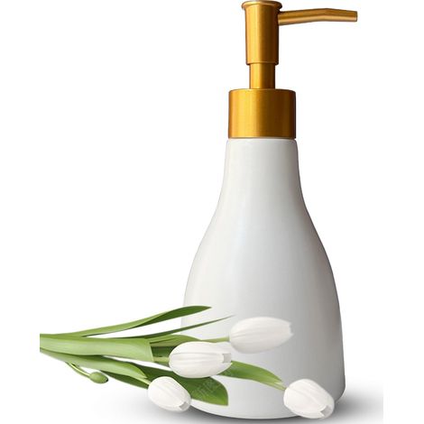 Distributeur de Savon Liquide de 280 ML pour Salle de Bain avec Pompe dorée, Distributeur de Savon à Vaisselle pour évier de Cuisine, Distributeur de Lotion Rechargeable, Distributeur de Savon Blanc (1/5)