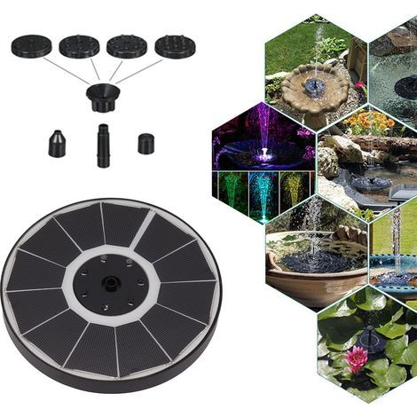 Fontaine solaire lumineuse à 8 buses, 3,5 W, 900 mAh, colorée et puissante, idéale pour les bains d'oiseaux et les jardins. (1/5)