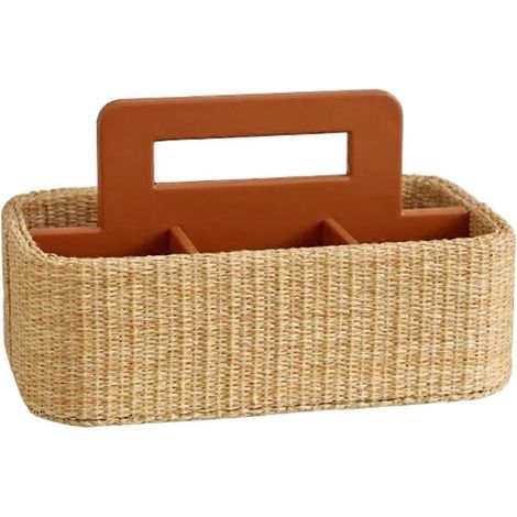 Tragbarer Rattan-Organizer für Fernbedienungen im Wohnzimmer, Schmuckkästchen, Schreibtisch-Organizer, Aufbewahrungskorb aus Leder (1/5)