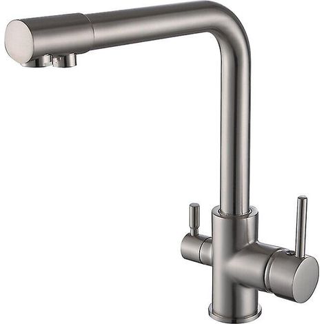robinet De Cuisine Avec 2 Poignes Mitigeur Evier Pivotant 360 Robinetterie Cuisine Eau Potable Eau Froide Et Chaude Nickel Bross