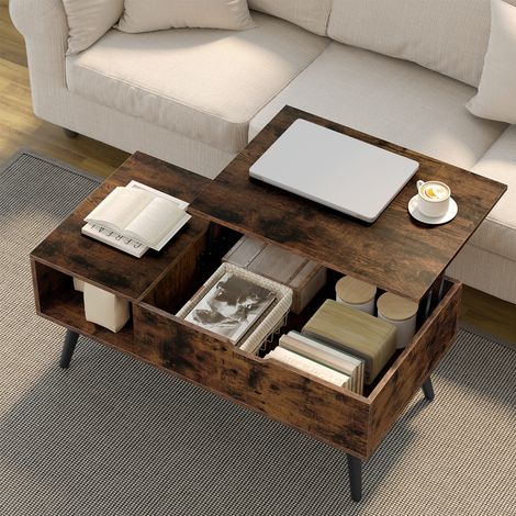 WOLTU Couchtisch mit Höhenverstellbarer Platte, Kaffeetisch Sofatisch mit Stauraum, Wohnzimmertisch ausziehbarer Beistelltisch, 100x(43-57) x50 cm, Rustikales Braun (1/5)