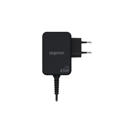 CARGADOR USB GAN APPROX 45W CABLE USB-C SOLDADO 1.8m PD COLOR NEGRO