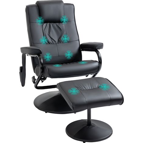 Fauteuil inclinable avec repose-pieds, fauteuil TV pivotant à 360° avec fonction massage, fonction inclinable, fauteuil de massage avec poche latérale, fauteuil TV en similicuir pour salon, noir