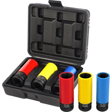 1/2" Set de douilles à chocs pour jantes aluminium, 17 / 19 / 21 mm, 3 pcs (1/5)