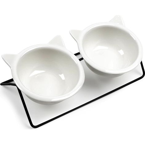 Gamelle en céramique pour chat - Protection du cou surélevée - Pour chats - Prévient les allergies aux poils - Gamelle amovible en céramique (1/5)