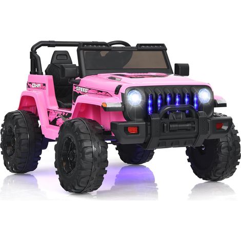 GOPLUS Voiture électrique 2 Places pour Enfants 3+ Ans,12V avec Télécommande,Vitesse Réglable,Klaxon Sonore,Lumière,Musique,Rose