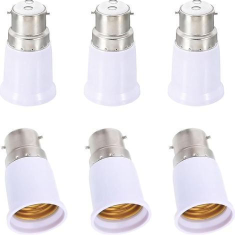 Adattatore da B22 a E27 in 6 pezzi, convertitore di presa a baionetta da B22 a E27, compatibile con lampadine a LED, a incandescenza, alogene e CFL, per illuminazione domestica e (1/5)