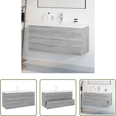 vidaXL Badezimmer Schrank - Waschbeckenschrank mit Einbaubecken Grau Sonoma Holzwerkstoff (1/5)