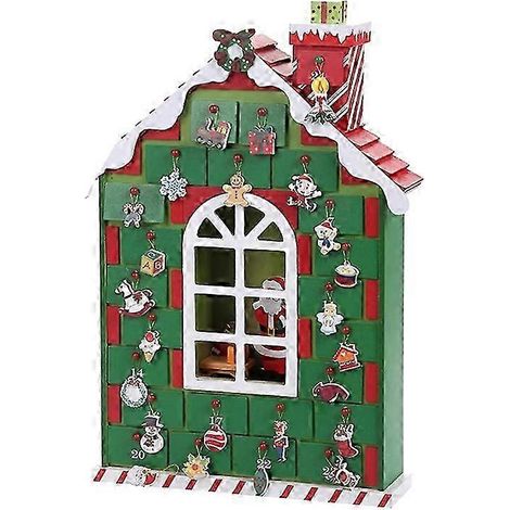 Crèche verte en bois, calendrier de l'Avent, décoration de Noël (1/5)