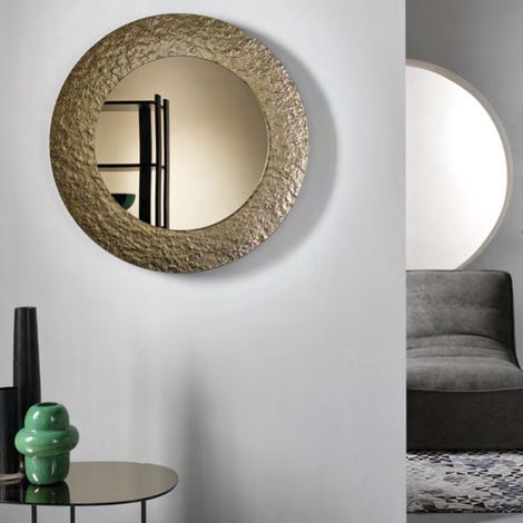 Specchio tondo con cornice in vetro temperato effetto martellato D90 cm NIDRA Bronzo (1/3)