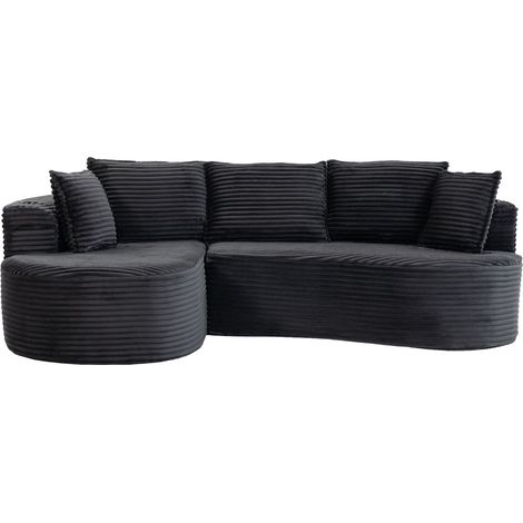 Canapé arrondi en velours gris foncé avec porte-gobelets et poche latérale, assise en mousse et ressorts pour salon moderne  CHICFURN (1/5)