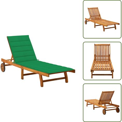 The Living Store Tumbona de jardín con cojín madera maciza de acacia - Tumbona de madera