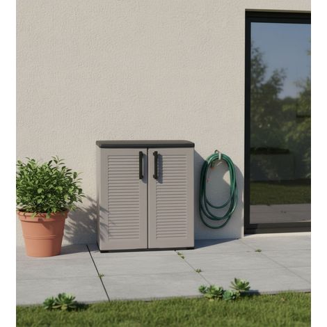 Dmora Mueble para exteriores o interno multiusos, armario bajo con 2 puertas y 1 estante de polipropileno, 100% Made in Italy, 68x37h84 cm, color gris, con embalaje reforzado (1/5)