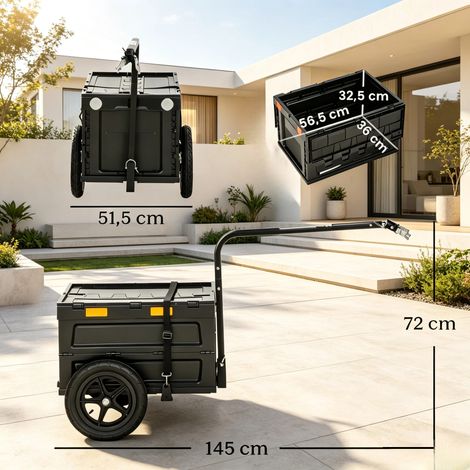 Chariot de transport vélo/cargo 65 L, housse pliable plastique, sac remorque étanche, équipement cycliste urbain (1/5)