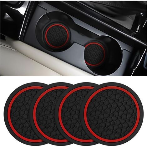 Set di 4 portabicchieri antiscivolo per auto, 7 cm, per portabottiglie, antipolvere, universali per veicoli, camion, camper, ecc. (nero/rosso) (1/5)