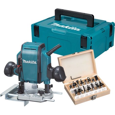 MAKITA Pack Défonceuse 900W RP0900 + Coffret 12 fraises carbure SCID + Coffret Makpac 2 (1/4)