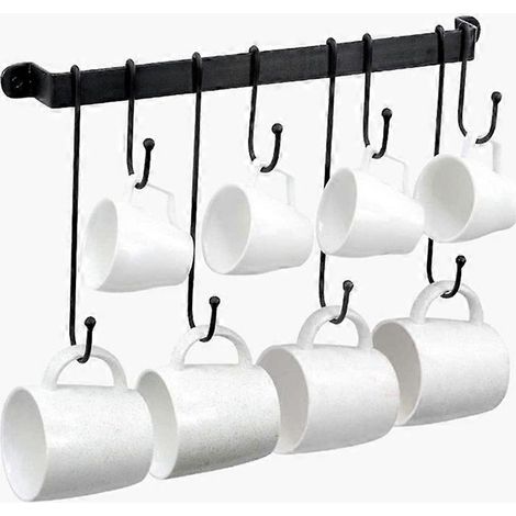 Wandmontierter Kaffeetassenhalter: 43 cm (17 Zoll) schwarze Aufhängehaken für Kaffeetassen (1/5)