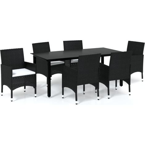Ensemble à manger de jardin coussins 7pcs Mobilier de jardin Résine tressée Noir (1/5)