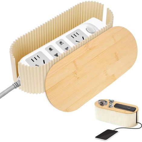 Boite Rangement Cable, Boite Cache Cable avec Couvercle en Bois Boîte de Gestion des Câbles Organisateur de Cable Multiprise pour Organiser Les Câbles Et Les Dissimuler (34,5×14,5×12,5cm) (1/5)