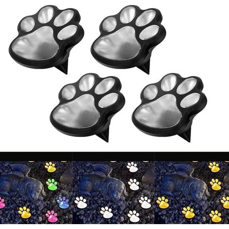 Lot de 4 lampes solaires motif « patte » (patte de chat) — Éclairage décoratif d'extérieur, de jardin et d'allée  lumière blanc chaud (1/5)