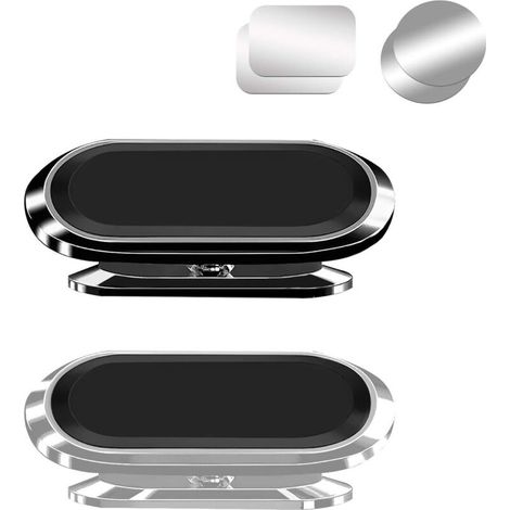 2 Pièces Support Téléphone Voiture Magnétique, Super Magnet 360 ° Support de Téléphone Portable Réglable, Support de Smartphone Antidérapant pour Voiture Universelle (Noir & Argent) (1/5)