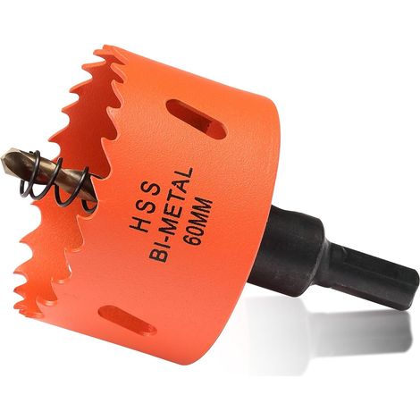 Bimetall-Lochsäge, 60 mm, für Holz und Metall, Bimetall-Rundbohrer, mit 35 mm Schnitttiefe, für Stahl, Gusseisen, Aluminium, Trockenbau, Sperrholz und Acryl