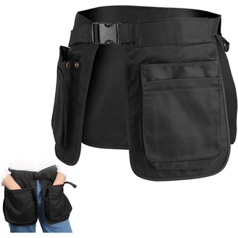 Tablier de jardinage noir en toile robuste avec ceinture porte-outils réglable et poches multiples pour professionnel (1/5)