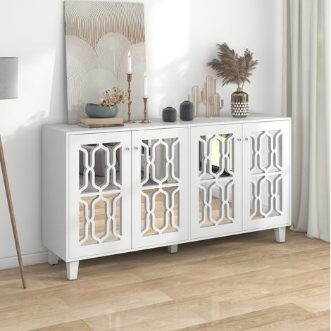 Buffet enfilade 4 portes blanc 160 x 40 x 84 cm avec étagère mobile, MDF DESVIAE (1/5)