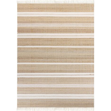 Tapis Beige et Blanc en Jute 160 x 230 cm à Poil Ras Motif à Rayures Moderne Talpur