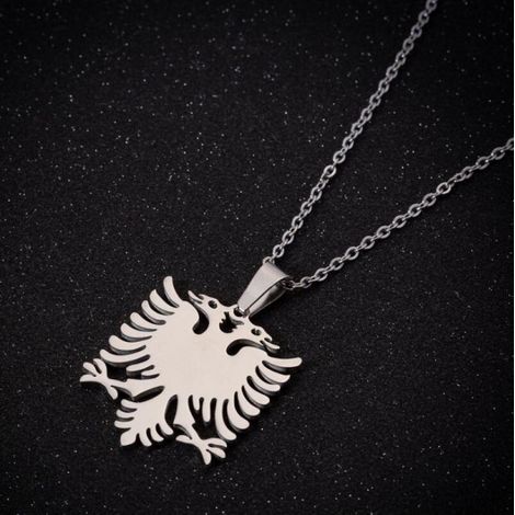 Collier chien avec pendentif aigle albanais argenté, bijou patriote pour animal, accessoire métal robuste, taille réglable, cadeau original (1/2)