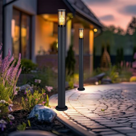 Piantana segnapasso paletto luminoso esterno lampade da giardino antracite IP44 lampada da terra patio, acciaio inox color fumo, 1x attacco E27, DxH 12,7x110cm, set di 2 (1/5)