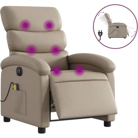 Chaise longue électrique avec massage intégré – Revêtement en cuir synthétique couleur cappuccino – Réglage inclinable et fonction chauffage – Pour salon ou chambre (1/5)